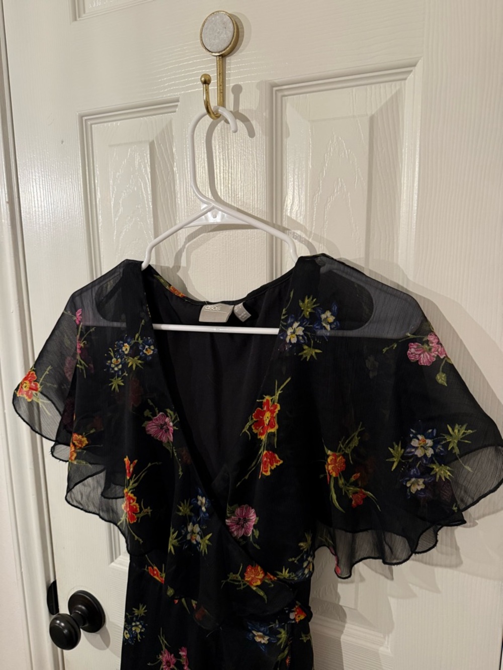 ASOS Black Maxi Dress with Multicolor Floral Embroidery